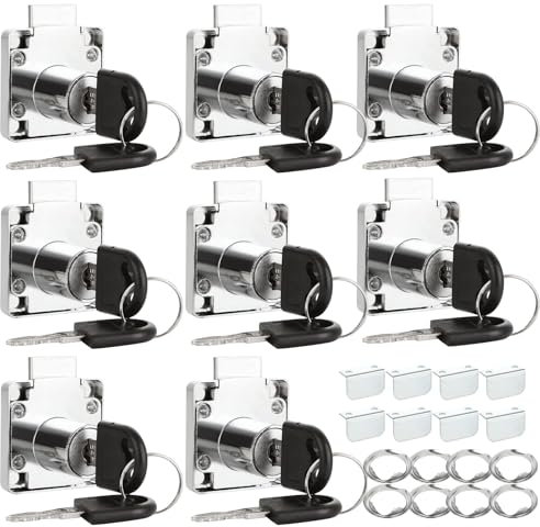 LOLYSIC 8Pcs Cabinet Locks with Keys - 22mm Cupboard Locks with Keys Different, Zinc Alloy Cylinder Security Cam Lock for Drawer, Lockers, Mailbox, Cabinet, Furniture
