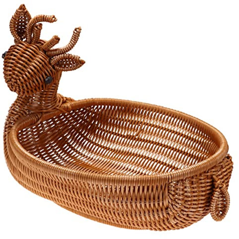 Cabilock Hand Woven Bread Basket Container 31x22.5x9.5cm Yellow Brown Baking Accessory for Home Bakery