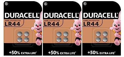 12 x Duracell LR44 (3 Blister Packs of 4 Batteries) 12 Batteries (A76/V13GA/76A)