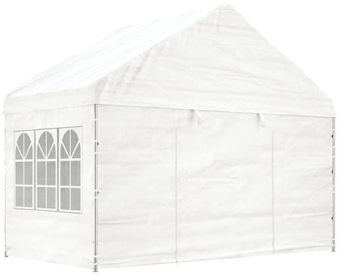 vidaXL Pavillon, Gartenpavillon mit Dach Seitenwänden, Gartenzelt Stahlrahmen, Partyzelt Festzelt, Weiß 4,08x2,23x3,22m Polyethylen
