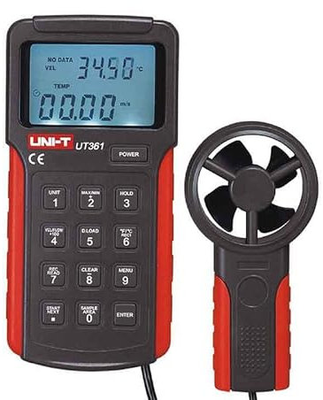UNI-T Uni-trend Anemometer UT361 UT362 Digital Wind Speed Meter Split Type Tachometer 2-30m/s LCD Backlight Anemometer with Data storage(UT361)
