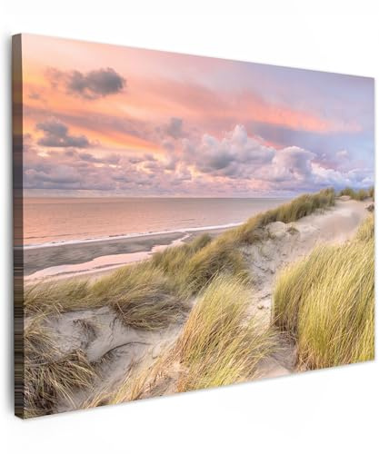 MuchoWow© Bild auf Leinwand Gemälde Leinwandbild Dekoration Wohnzimmer | 80x60 cm - Bilder Wall Decoration Wandbild Deko Moderne Wandbilder Strandbilder - Stranddeko - Strand und Meer - See