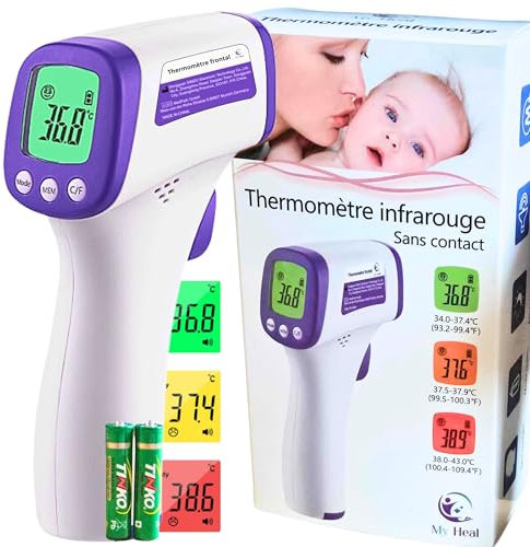 Thermomètre frontal professionnel Sans Contact Adulte, Enfant et Surface | Thermomètre médical infrarouge | Thermometre fievre | Thermometre bebe bain