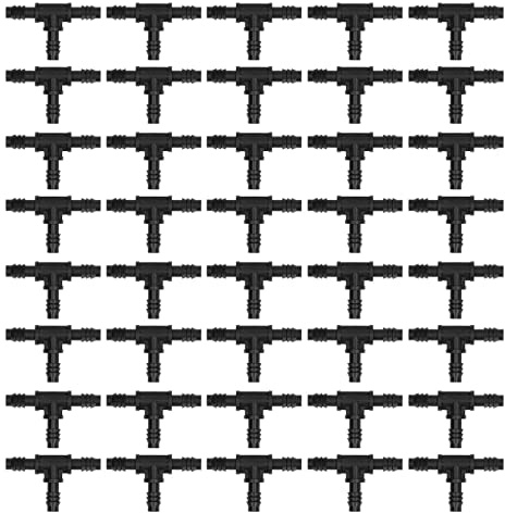 40 Uds. Conectores en T con Púas, Accesorios de Riego en T de Tubo de 8/12mm para Sistema de Aspersor por Goteo para Césped y Jardín