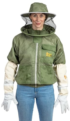Massive Bee Store -- Beekeeping Fully Ventilated Jacket in Multi-color with Round Veil (5XL, Olive Green)