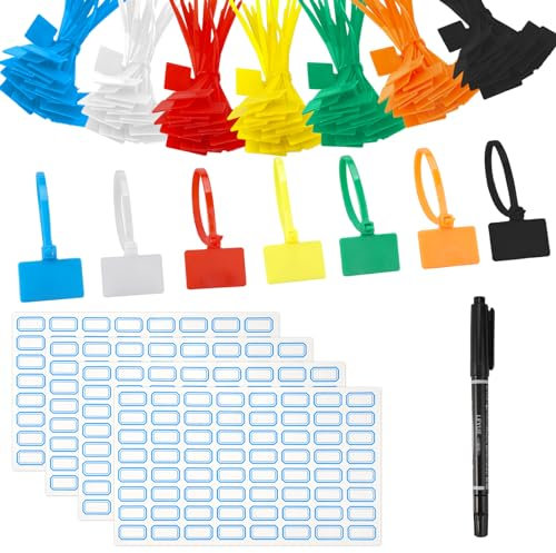 EXIN DEHCEN 500 Stück Kabelbinder aus Kunststoff, farbig, 100 mm x 3 mm, selbstsichernde Kabeletiketten, wiederverwendbar, für Haus, Büro, Garten, Garage, Garten