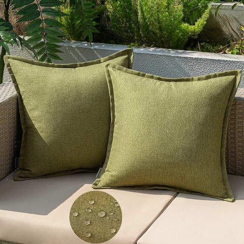 EMEMA Outdoor Kissen Wetterfest Kissenbezug Wasserfest Sofakissen Wasserdicht Dekokissen 40x40 cm Kissenbezüge Dekorativ Kissen Kissenhülle aus 2er Set für Garten Sofa Wohnzimmer Bett Dunkelgrün