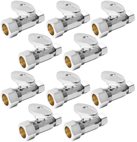 GUOFIS Straight Stop Valve,1/2 Nominal (5/8 OD) Compression x 3/8 OD Straight Shut-off Valve with 1/4 Turn on/off (Pack of 10)(VALVE122)