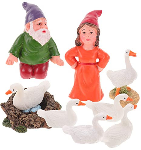 IWOWHERO 1 Satz Gartenzwerg Ornament Mini- weißer Bartzwerg tortendeko Einschulung Zwergstatue aus Kunstharz Gänse Ornamente Fee schmücken Morgenstern Skulptur ältere Rasen