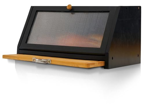 YOUDENOVA Contenitore per pane con tagliere, in bambù, per pane, sale e pepe, 39 x 25 x 20 (LxWxH) cm, colore nero