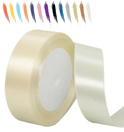 Cremeweiß 25mm Satinband 23 Meter, Polyesterband, verschönern Sie Ihre Bastelarbeiten und Feiern, ideal für Geschenkverpackungen, Dekorationen, Hochzeitsautoband, Bänder zum Basteln