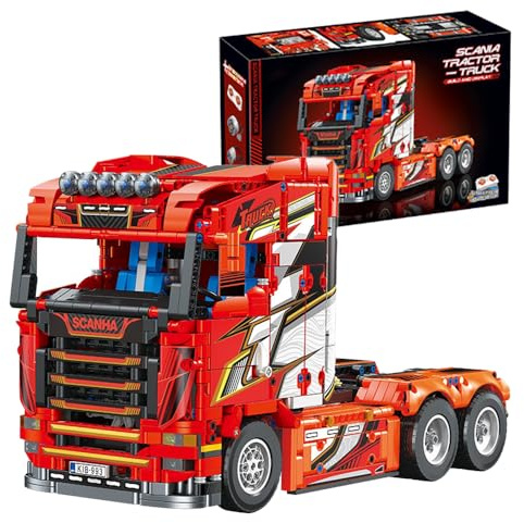 Tirff Technik LKW Baukasten für Scania Tractor Truck, 1708 Teile Mechanische Schwerlast Technologieauto Klemmbaustein, Ingenieur-LKW-Spielzeug für Teenager Erwachsene, Kompatibel mit Großen Marken