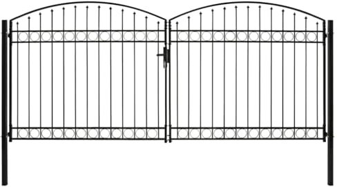 Hommdiy Zauntor mit Gewölbter Spitze Doppelflügeltor Metalltor Gartentor Gartenzaun Tor Pforte Doppeltor Hoftor Einfahrtstor Stahl Schwarz 400 x 200 cm