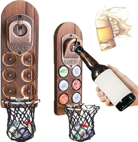 LUCYLANKER Wooden Beer Bottle Openers with Magnetic Catcher, Personalised Traceless Bottle Opener Wall Mounted, Home Bar Accessories for Kitchen, Garden, Outdoor, Ideal Beer Gifts for Men (Style 5)