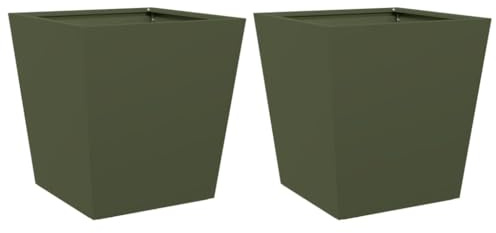 vidaXL Jardinières 2 pcs Vert Olive 40x40x40 cm Acier, jardinière d'extérieur, boîte à Fleurs, boîte de Jardin, jardinière de Patio, boîte à Plantes