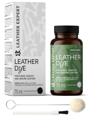 Penetrating Leather Dye - Lederfarbe Moss Green 75 ml - Ideal zum Schuhe, Handtaschen und Accessoires – inkl. Applikator & Pinsel - Schuhfarbe für Wildleder, Nubuk- und Anilinleder (16 Farben)