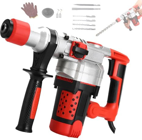 Perceuse À Percussion Rotative,Perceuse À Percussion 1200W,Embrayage De Sécurité 3 Modes,Pour Béton,Carrelage,Mur En Bois,Y Compris La Graisse,La Brosse En Carbone,Les Gants,Drillbit