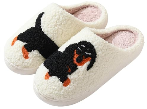 Tuxuseo Lindas zapatillas de animales para mujeres, lindas zapatillas de dibujos animados, zapatillas de perro salchicha, zapatillas antideslizantes de dibujos animados para mujeres, adolescentes,