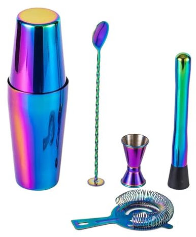 DGOINGPI mischpaddel 5-teiliges Regenbogen-Cocktail-Shaker-Bar-Set, Barkeeper-Set, Getränke-Shaker, Wein, Martini, Party-Bar-Werkzeug Bierbrauzubehör Für(750x600)