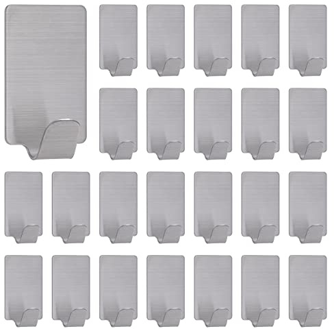 Jesustree Haken Selbstklebend Edelstahl 24 Stück Handtuchhaken Starke Klebehaken, Wandhaken Ohne Bohren, Rostfrei Wasserdicht Handtuchhalter für Bad Toilette Küche Badezimmer, Silber