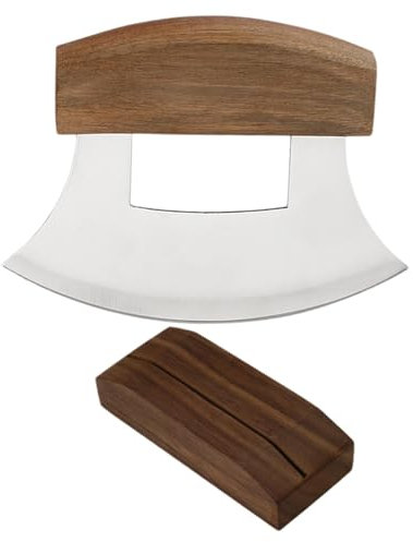 Tagliapizza Mezzaluna - Tagliapizza Alaska Tagliapizza Insalata Cipolla Tritatutto Verdure Manico ergonomico antiscivolo Acciaio inossidabile Alaskan | Taglierina Ulu con supporto in legno per tagliar
