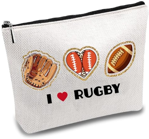 CREATCABIN Make Up Taschen Aufschrift I Love Rugby Für Frauen Reise Kosmetiktasche Reißverschlusstasche Werkzeug Mehrzweck Etui Kulturbeutel Aufbewahrungstasche Organizer Für Sportfans Spieler 24x20cm