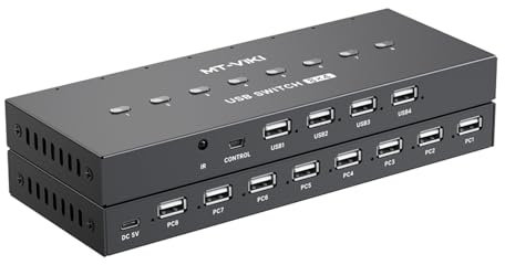 XINYIN Commutateur manuel 8 ports USB 2.0 KVM 8 entrées 4 sorties PC partage périphériques USB pour claviers d'imprimante