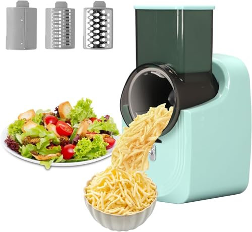 Electric Cheese Grater Rotary, Electric Grater for Kitchen with 3 Sets of Blades, 3 in 1 Multi Rotary Cheese Grater Vegetable Slicer for Fruit and Vegtables (Green)