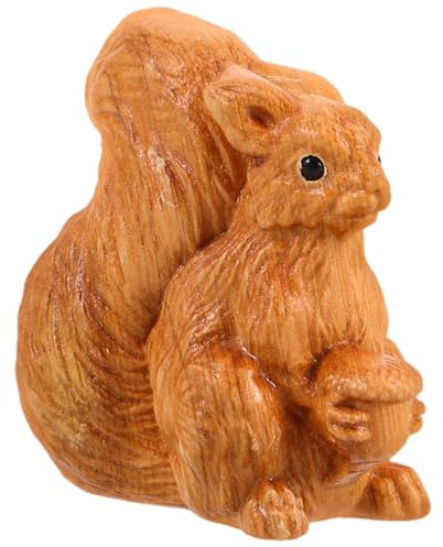Toyvian Hand-Carved Wooden Squirrel Ornament Small Cute Animal Figurine Spring Theme Decorative Wooden Squirrel for Home Desk and Garden Decor