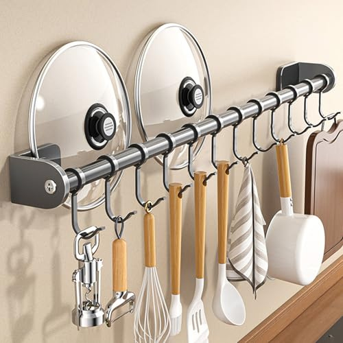 Cammeciso Barra Portautensili Cucina,Portautensili Cucina con Ganci,Parete Inox Portautensili da Cucina in Acciaio,Porta casseruola da Parete da Cucina,Buon carico,per Appendere Utensili da Cucina
