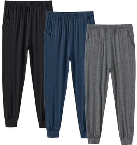 MoFiz Men's Pyjamas Bottoms Trousers Soft Modal Pyjama Lounge Sleep Pants Pajama PJ Bottoms (Black,Lake blue, Grey) Size L