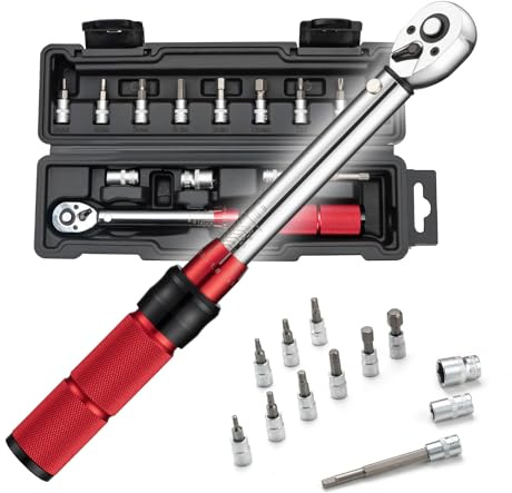 ROCKBROS Chiave Dinamometrica Bici 2-24 Nm, Set Chiavi a Cricchetto 1/4 | Cricchetto Reversibile a 72 Denti, Regolazione Micrometrica a 5°, Precisione di Errore ± 3%, per la Manutenzione di Bici