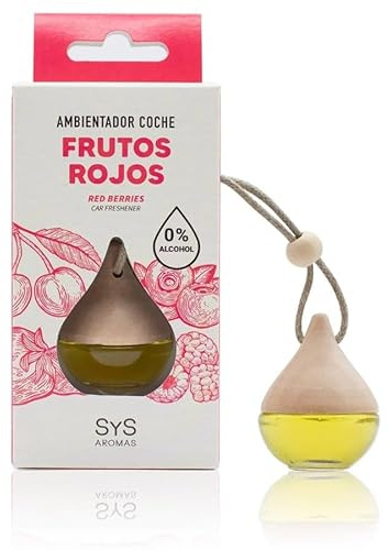 Désodorisant voiture fruits rouges en goutte - longue durée - SYS Aromas | Sans alcool - Parfum fruité et doux - Aide à neutraliser les mauvaises odeurs - Fabriqué en Espagne - 6 ml