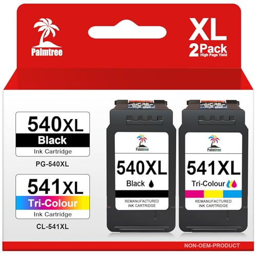 Palmtree 540XL 541XL Multipack Compatible con Tinta Canon 540 541 XL para Canon PIXMA MG3650 MG3650s MG3600 MG4200 TS5150 TS5151 TS5100 MX535 MX475 MX395 Tinta Impresora PG540 CL541 Color Negro