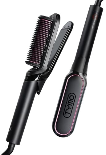 TYMO Piastra per Capelli e Spazzola Lisciante 2 in 1, 200M Ioni, Pettine Caldo in Ceramica Doppia Tensione, Lisciante Professionale Anticrespo per Capelli Lisci, Mossi o Ricci, Nero
