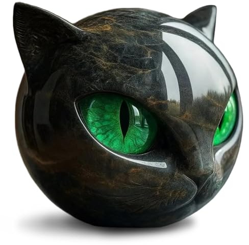 Muzrunq Scultura di pietra di lusso a forma di gatto nero, statuette di gatti in ceramica con pietre preziose portafortuna e occhi verdi, regalo raffinato per l'arredamento di casa e ufficio.