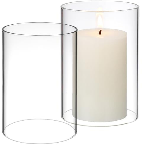 LOLIPPYY 2 Stück Transparenter Glaszylinder Kerzenhalter Offene Zylindrische Windlichter Dekorative Kerzenhülle für Stumpenkerzen Romantische und Partydekoration