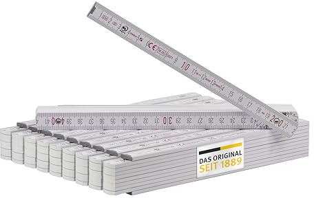 Stabila Zollstock 2 Meter Type 1407 - Meterstab weiß, metrische Skala, hochwertiger Gliedermaßstab mit Winkelfunktion aus PEFC-zertifiziertem Holz, Stahlblechgelenke (10er Pack Zollstöcke)
