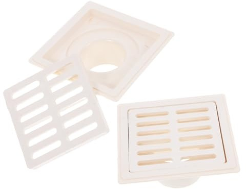 AUTSUPPL Kit 2 Pezzi Piletta Doccia Pavimento Quadrata in PVC Beige Diametro Interno 43mm, Design Moderno per Sostituzione e Controllo Riflusso Acqua
