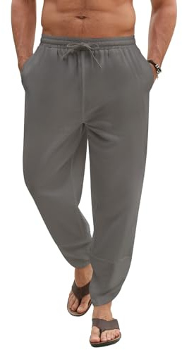 Voqeen Pantaloni Uomo Estivi Pantaloni Larghi in Cotone Casual da Spiaggia Pantalone Leggero dalla vestibilità Ampia Pantaloni Chino con Elastico in Vita E Gambe Larghe con Tasche