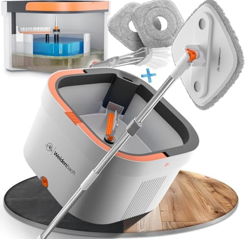 Wischmopp Set mit Eimer | 2-Kammer-System saubere Schmutz- und Frischwassertrennung | Bodenwischer für effizientes Reinigen | Auswringfunktion Wischpads (Grau)