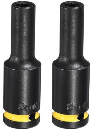 sourcing map 2Pcs 6 Point Deep Impact Socket 1/2 Drive 8mm Metric CR-V Steel Spindle Axle Hex Nut Bolt Sockets 3 Long for Auto Machine Repair, Yellow Black