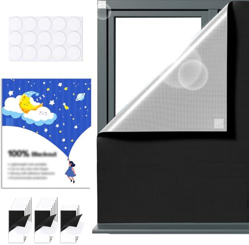 Tenda Oscurante per Finestre 100% Oscuramento, 145x100cm Tessuto Oscurante con Velcro e Adesivi, Oscurante Finestra da Interno Senza Forare per Camera da Letto, Ufficio e Viaggio, Nero e Argento