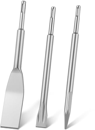 VEVOR Juego de Cinceles SDS Plus, 3 Piezas, Accesorios para Herramientas Eléctricas, Cinceles Puntiagudo y Planos para Martillo de Impacto, para Quitar Azulejos Baldosas, para Concreto Mampostería