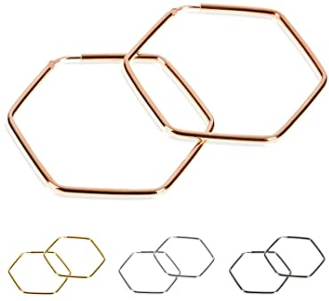 modabilé Creolen Damen 925 Sterling Silber Hängend Hexagon (3cm/5cm) I Form: Sechseck Creole Ohrringe Geometrisch Eckig Edel Groß I Silberschmuck