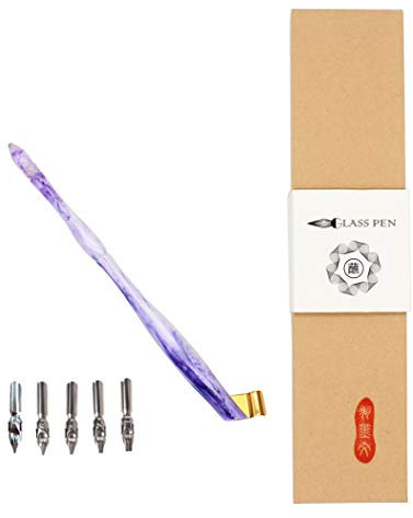 Hillento Tenedor de punto de pluma de caligrafía oblicua, escritura de placa de cobre antigua inglesa pluma de inmersión entregada + 5 puntas planas, púrpura