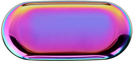 Plateau de Rangement en Acier, Supports et distributeurs Plateaux Inoxydable de Style Nordique Cosmétique Bijoux Plaque de Gâteau aux Fruits pour Bureau Bureaux(L- Arc en Ciel)