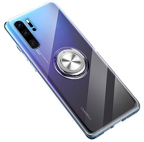 SORAKA Durchsichtige Hülle für Huawei P30 Pro mit 360 Grad drehbarem Ringständer Weicher TPU transparenter Schutzhülle mit Metallplatte für Handyhalterung Auto KFZ Magnet Stoßdämpfung