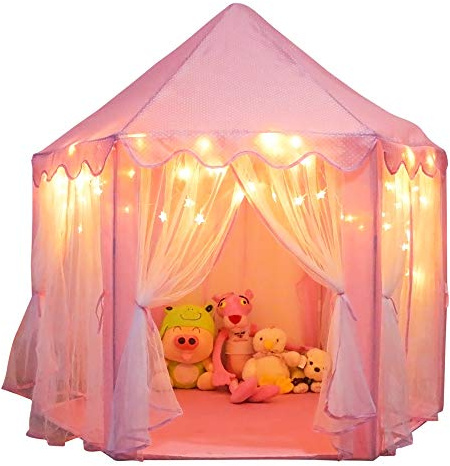 Orian Princess Tent for Kids, Toddler & Kids Pink Play Tent Indoor & Outdoor Princess Castle Fort for Girls and Toddlers Ages 2-7, 55”x53”, LED Star Lights, Children’s Toys and Gifts for Girls