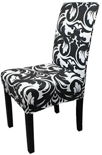 WedDecor Dining Chair Cover, Spandex Stretch Chair Seat Cover, Removable & Washable Chair Slipcover for Kitchen, Wedding, Hotel, Dining Room, Banquet, Chair Protector, 4 Pcs, Black & White